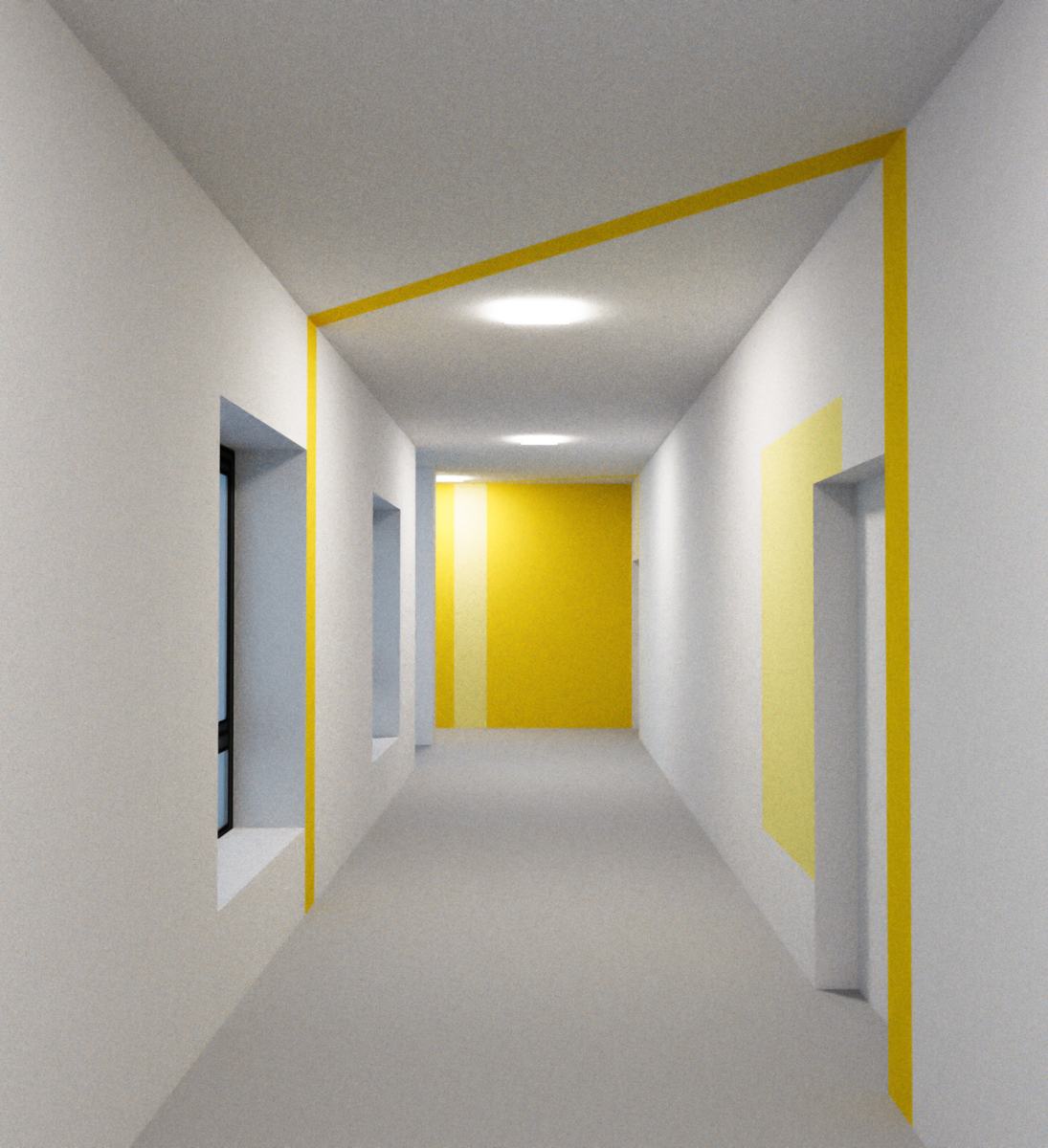 Die Farbsetzungen greifen den Weg auf und führen den Blick in den Raum.